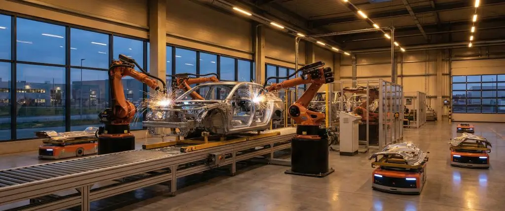 The inside of a smart car manufacturing facility.